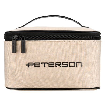Beige-schwarze Kosmetiktasche aus synthetischem Gewebe, einteilig - Peterson