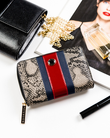 Hochformat Damen Geldbörse aus Leder mit Schlangenprägung – Peterson