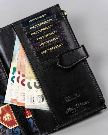 Großer, praktischer Damen Geldbörse mit Druckknopf aus Leder – Peterson