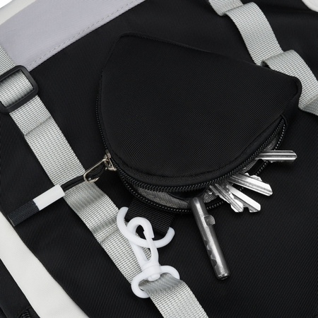 Schwarz-weißer Schulrucksack aus Polyester mit einer praktischen zusätzlichen Tasche – Peterson