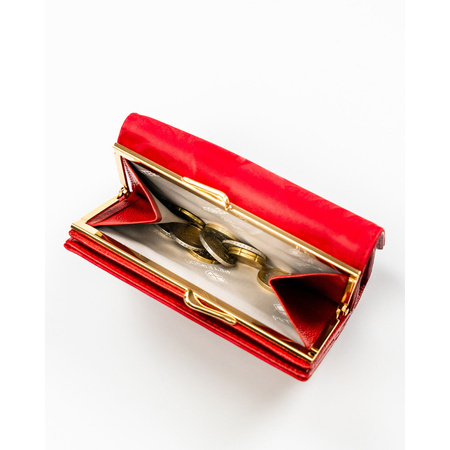 Horizontale, rote Damen-Geldbörse aus Leder und Öko-Leder mit Pflanzenmuster – Peterson