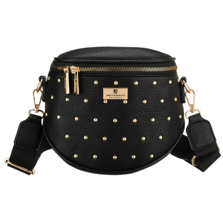 Schwarze, praktische Damen-Gürteltasche aus Öko-Leder, verziert mit Nieten – Peterson