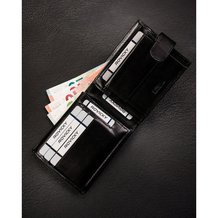 Herren Geldbörse aus schwarzem Leder mit Druckknopf – Rovicky