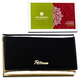 Klassische Damen Geldbörse aus echtem Leder in Schwarz-Gold in Geschenkbox – Peterson