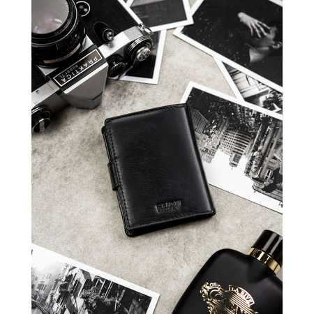 Herren-Geldbörse aus echtem Leder in Schwarz, Modell mit Druckknopfverschluss – Peterson