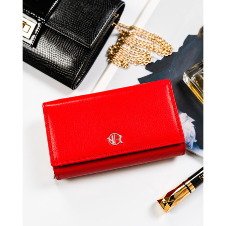 Große rote Damen Geldbörse aus Leder mit Reißverschlussfach – Rovicky