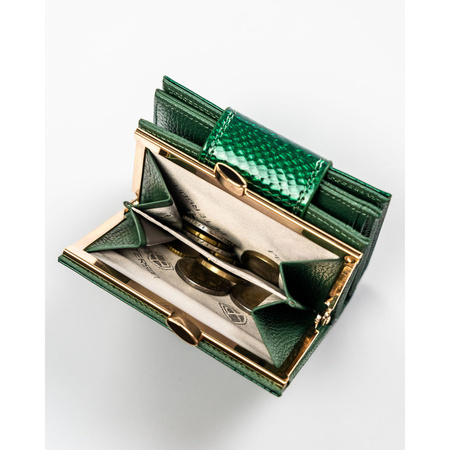 Damen Geldbörse aus grünem Echtleder mit Druckknopf- und Bügelverschluss – Peterson