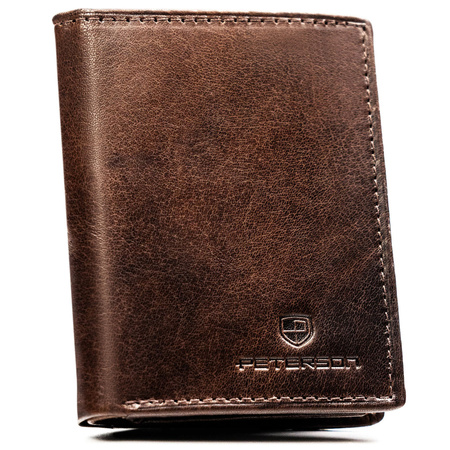 Vertikale Herren-Geldbörse aus Leder in Braun, Modell ohne äußeren Verschluss – Peterson