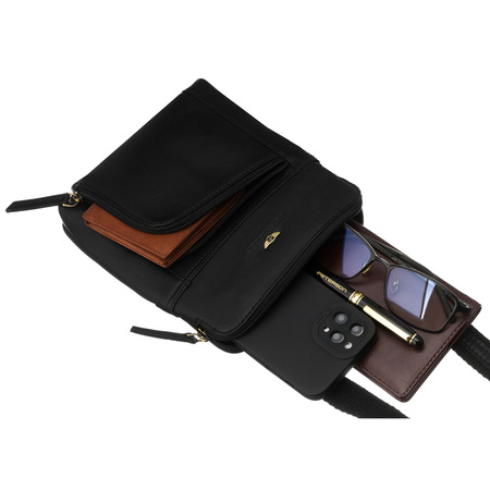 Herren-Umhängetasche aus Naturleder in Schwarz, ein Hauptfach und mit Reißverschluss – Peterson