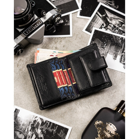 Herren-Geldbörse aus echtem Leder in Schwarz, Modell mit Druckknopfverschluss – Peterson