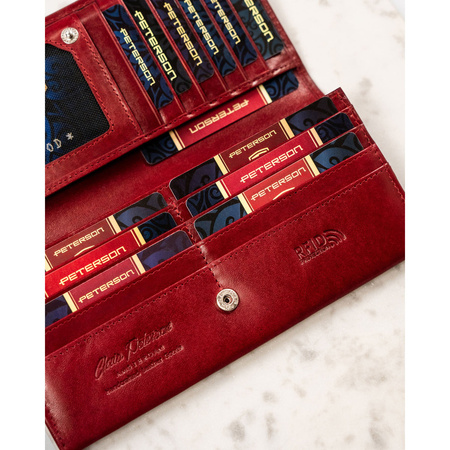Große Damen Geldbörse aus Leder in Rot mit Druckknopfverschluss – Peterson