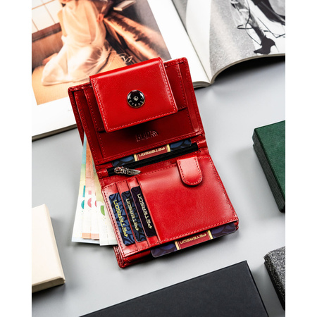 Damen-Geldbörse aus echtem Leder in Rot mit Druckknopfverschluss - Peterson