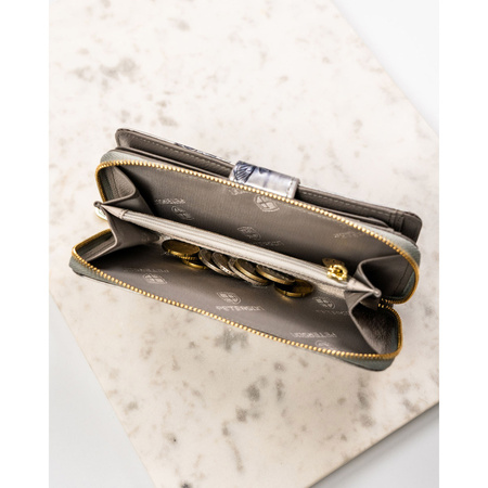 Große, vertikale Damen Geldbörse aus echtem Leder in Silber mit geprägten Schmetterlingen – Peterson