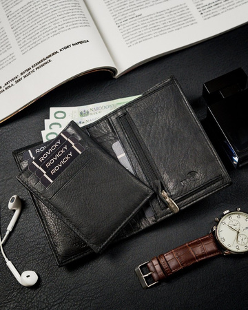 Herren Geldbörse aus Echtleder, schwarz, mit RFID-Schutz – Rovicky