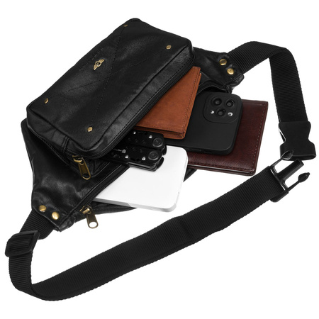 Herren Bauchtasche schwarz aus Leder mit Reißverschluss – Peterson