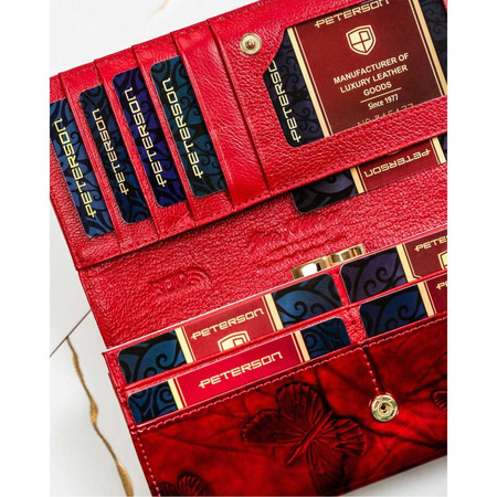 Luxuriöse rote Damen Geldbörse aus Lackleder mit Schmetterlingen – Peterson