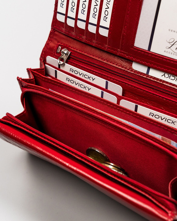 Damen Geldbörse aus Leder, waagerecht, mit Druckknopf – Rovicky