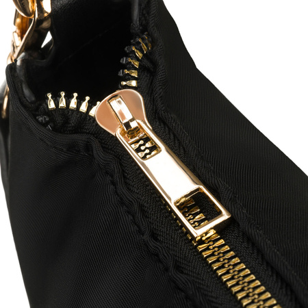 Schwarze Damen-Umhängetasche aus Nylon und Öko-Leder, an Griffen und einem abnehmbaren Gürtel aufgehängt - Peterson