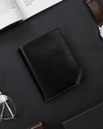 Herren Geldbörse Hochformat aus Glattleder mit silbernem Akzent – Rovicky