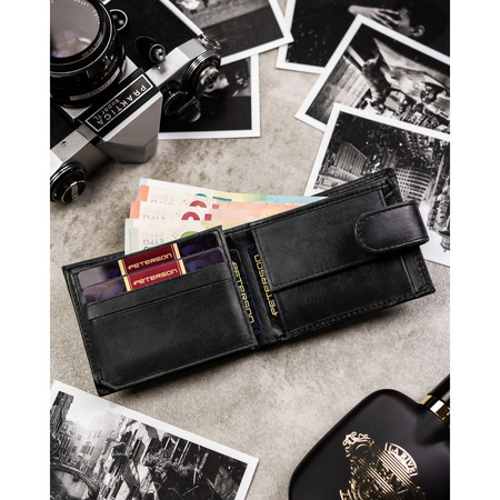 Schwarze Herren-Geldbörse aus Leder mit Druckknopfverschluss – Peterson