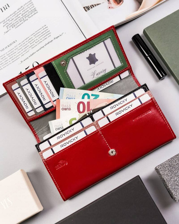 Elegante, längliche Damen Geldbörse mit Überschlag und Druckknopf – Cavaldi