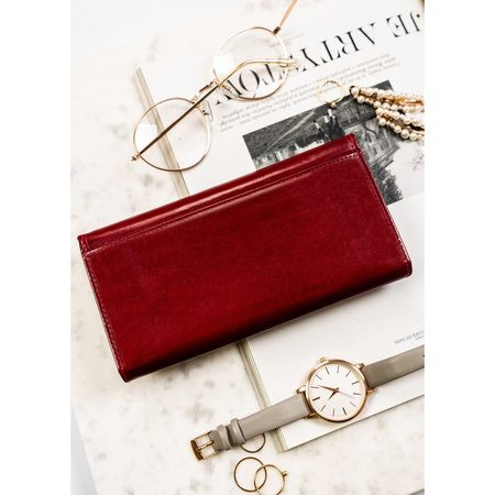 Große Damen Geldbörse rot aus Leder mit Klappe und Druckknopf – Peterson