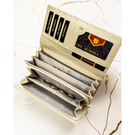 Große Damen-Geldbörse mit Blumen aus Natur- und Öko-Leder, mit Druckknopf verschließbar - Peterson