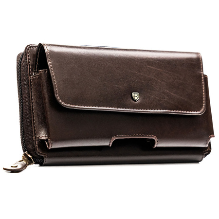 Zweifach unterteilte Herren-Handgelenktasche aus Leder in Braun mit Reißverschluss – Rovicky