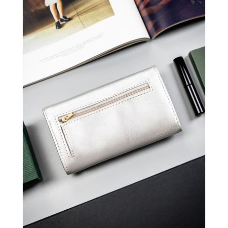 Große, silberne Damen-Geldbörse aus Öko-Leder mit Außenfach - 4U Cavaldi