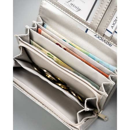 Große, silberne Damen-Geldbörse aus Öko-Leder mit Außenfach - 4U Cavaldi