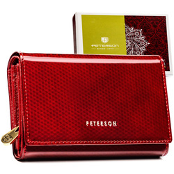 Lackierte Damen-Geldbörse aus Leder in Rot mit Außentasche – Peterson