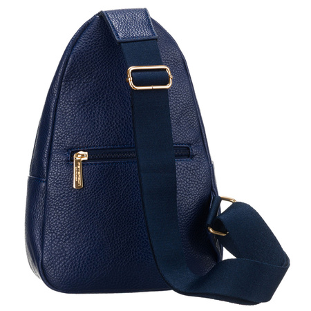 Kleine dunkelblaue Damen Gürteltasche für Schulter oder Crossbody aus Öko-Leder mit goldfarbenen Details – Peterson