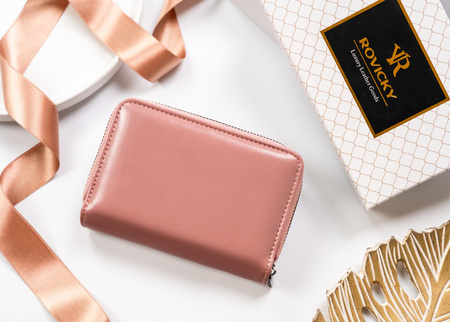 Damen Geldbörse aus einfarbigem Öko-Leder mit Druckknopf – Rovicky