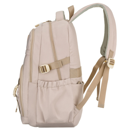 Beiger, modischer Schulrucksack aus Polyester, aufgehängt an verstellbaren Schultergurten – Peterson