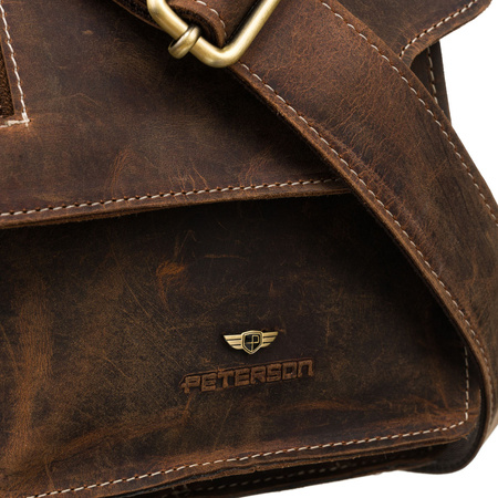 Herren-Umhängetasche aus Leder in Braun mit goldenen Beschlägen - Peterson