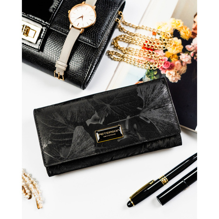 Große Damen-Geldbörse aus Natur- und Öko-Leder in Schwarz, mit Druckknopfverschluss – Peterson