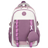 Weicher Schulrucksack aus Polyester in weiß-lila Farbe, aufgehängt an verstellbaren Trägern - Peterson