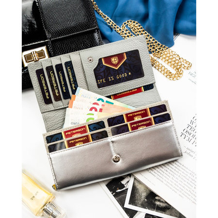 Große Damen Geldbörse mit RFID aus mehrfarbigem Echt- und Öko-Leder – Peterson