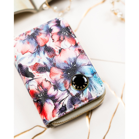 Damen-Geldbörse mit Blumenmuster aus Natur- und Öko-Leder, mit Druckknopf und Reißverschluss verschließbar – Peterson