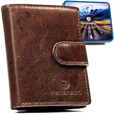 Herren-Geldbörse aus echtem Leder in Braun, Modell mit Druckknopfverschluss – Peterson