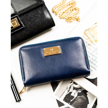 Dunkelblaue Damen-Geldbörse im Federmäppchen-Stil aus Öko-Leder mit Reißverschluss – Peterson