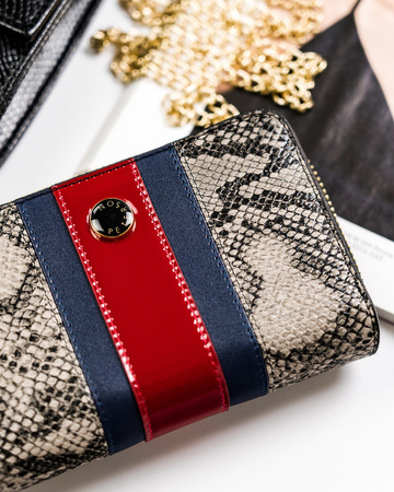 Hochformat Damen Geldbörse aus Leder mit Schlangenprägung – Peterson