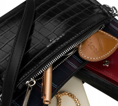 Damen Umhängetasche mit Karomuster und Kroko-Optik – David Jones