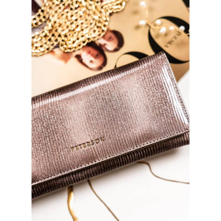 Lackierte Damen Geldbörse in Grau mit Reißverschlussfach – Peterson