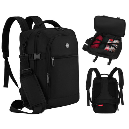 Reise-Rucksack aus Polyester in Schwarz, zweifach unterteilt und ideal als Handgepäck - Peterson