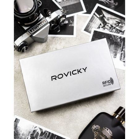 Schwarze, zweifach unterteilte Herren-Handgelenktasche aus Leder mit RFID-System – Rovicky