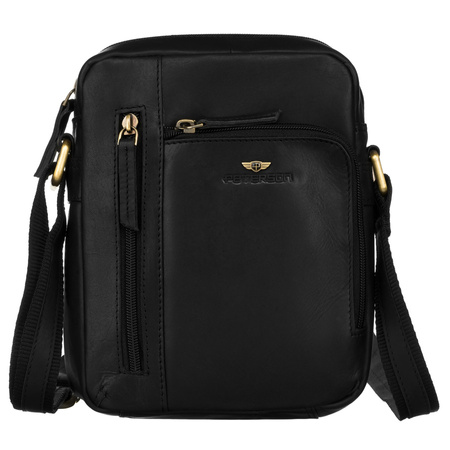 Klassische Herren-Umhängetasche aus Leder in Schwarz mit Taschen und Etui - Peterson