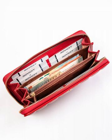 Rote Damen Geldbörse aus Öko-Leder mit gestepptem Element – Rovicky