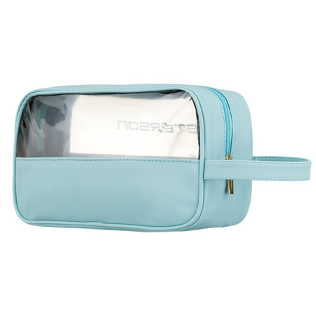 Blaue Kosmetiktasche aus Synthetikstoff mit transparentem Panel – Peterson