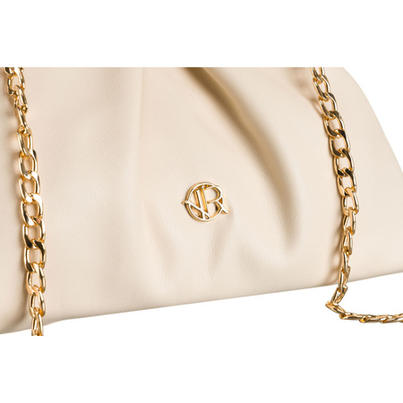 Beige Damen Clutch aus Öko-Leder mit Kettenträger – Rovicky